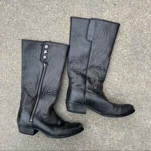 Ariat black side zip round toe contrast stitch cowgirl western boots 7B